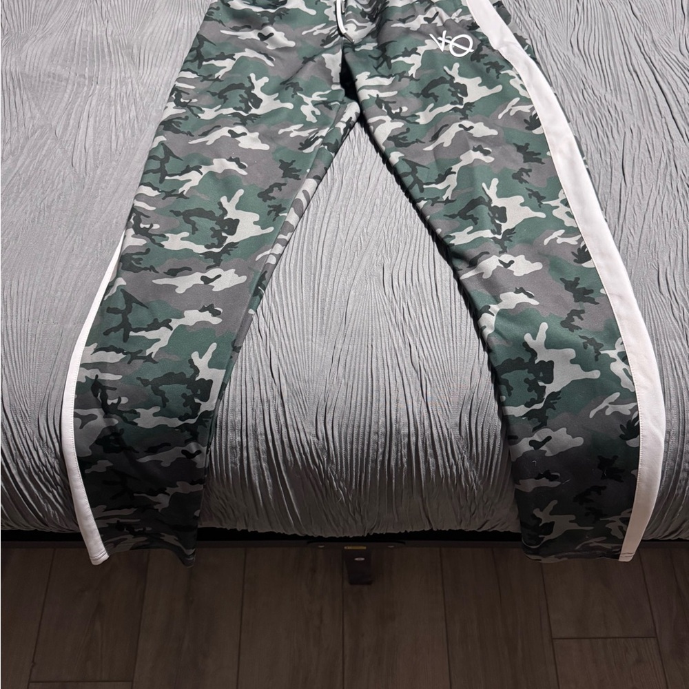 Camouflage Track Pants with White Stripes